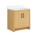 30 Inch Light Oak Sandi Single Sink Bathroom Vanity Toe Kick Style With White Quartz Top - Chans Furniture