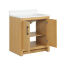 30 Inch Light Oak Sandi Single Sink Bathroom Vanity Toe Kick Style With White Quartz Top - Chans Furniture