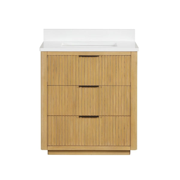 30 Inch Modern Light Oak Coris Single Sink Bathroom Vanity With White Quartz Top - Chans Furniture