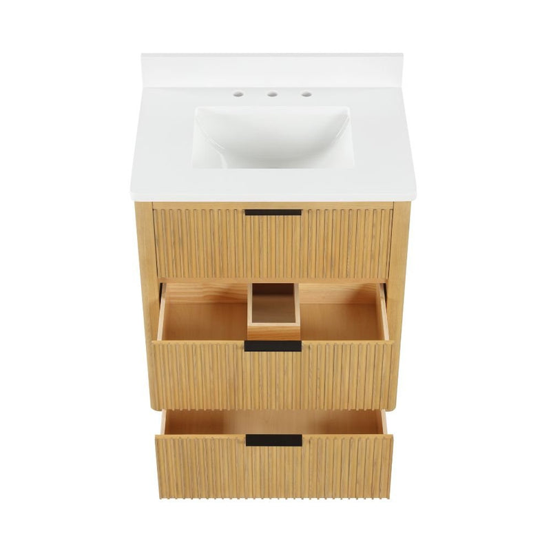 30 Inch Modern Light Oak Coris Single Sink Bathroom Vanity With White Quartz Top - Chans Furniture