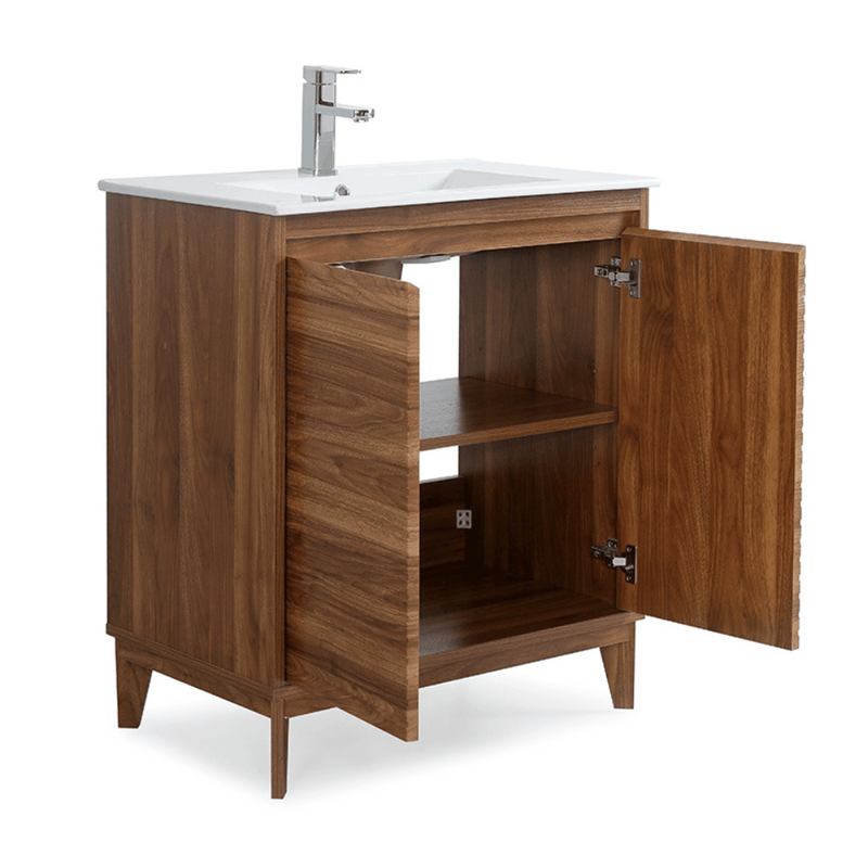 30 inch Modern Style Natural Walnut Finish Zano Bathroom Sink Vanity With Intergated Sink Top - Chans Furniture