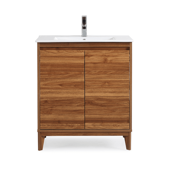 30 inch Modern Style Natural Walnut Finish Zano Bathroom Sink Vanity With Intergated Sink Top - Chans Furniture