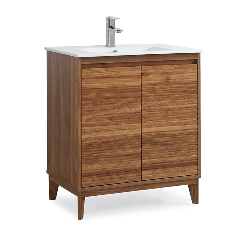 30 inch Modern Style Natural Walnut Finish Zano Bathroom Sink Vanity With Intergated Sink Top - Chans Furniture