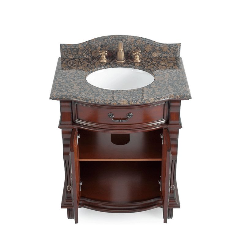 30 Inch Traditional Style Solid Wood Hopkinton Single Sink Bathroom Vanity With Stone top - Chans Furniture