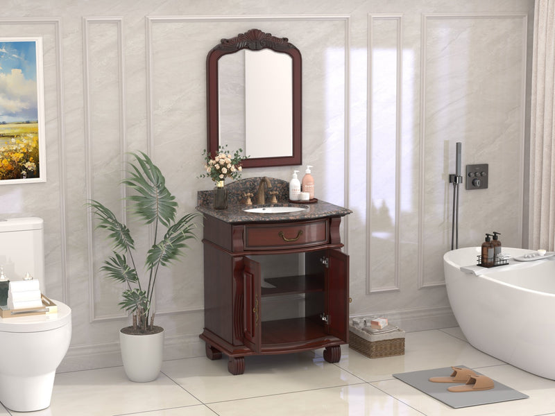 30 Inch Traditional Style Solid Wood Hopkinton Single Sink Bathroom Vanity With Stone top - Chans Furniture