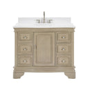 42 Inch Light Beige Oak Wood Sesto Bathroom Vanity, Single Sink, White Quartz Top, Fully Assembled