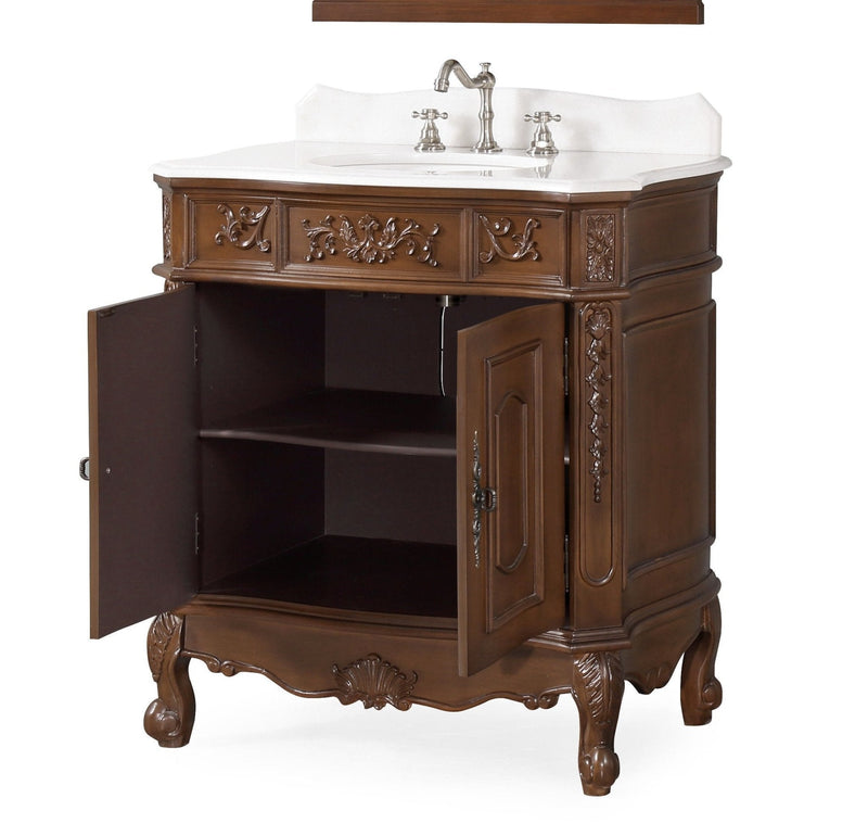 33 Inch Traditional Antique Style Cherry Wood Benson Bathroom Sink Vanity