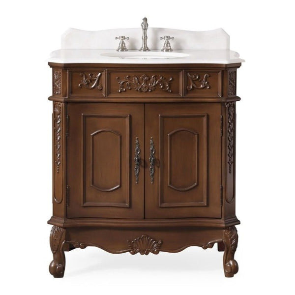 33 Inch Traditional Antique Style Cherry Wood Benson Bathroom Sink Vanity