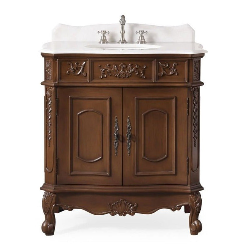 33 Inch Traditional Antique Style Cherry Wood Benson Bathroom Sink Vanity
