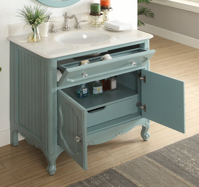 34 Inch Light Blue Charming Cottage Chic Knoxville Vanity Base - Chans Furniture