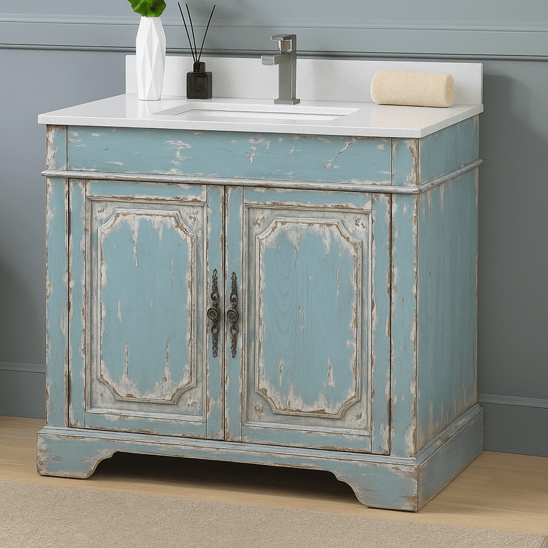 36" Benton Collection Litchfield Distressed Rustic Light Blue Beach Style Bathroom Vanity