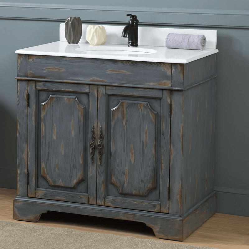 36" Benton Collection Litchfield Rustic Distressed Boho Gray Bathroom Vanity