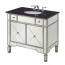 36 Inch Silver Trim Ashlyn Mirrored Bathroom Vanity with Black Granite Top