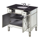 36 Inch Silver Trim Ashlyn Mirrored Bathroom Vanity with Black Granite Top