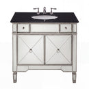 36 Inch Silver Trim Ashlyn Mirrored Bathroom Vanity with Black Granite Top
