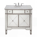 36 Inch Silver Trim Ashlyn Mirrored Bathroom Vanity with Italian Carrara Marble Top