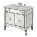 36 Inch Silver Trim Ashlyn Mirrored Bathroom Vanity with Italian Carrara Marble Top