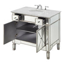36 Inch Silver Trim Ashlyn Mirrored Bathroom Vanity with Italian Carrara Marble Top
