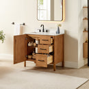 36 Inch Single Bathroom Vanity | Mango Brown & Grain White Top