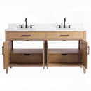 60 Inch Mid-Century Modern Weathered Natural Carvel Bathroom Vanity, Double Sink, White Quartz Top, Fully Assembled