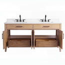 72 Inch Mid-Century Modern Weathered Natural Carvel Bathroom Vanity, Double Sink, White Quartz Top, Fully Assembled