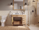 36 Inch Mid-Century Modern Weathered Natural Carvel Bathroom Vanity, Single Sink, White Quartz Top, Fully Assembled