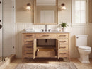48 Inch Mid-Century Modern Weathered Natural Carvel Bathroom Vanity, Single Sink, White Quartz Top, Fully Assembled