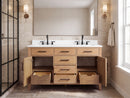 54 Inch Mid-Century Modern Weathered Natural Carvel Bathroom Vanity, Double Sink, White Quartz Top, Fully Assembled