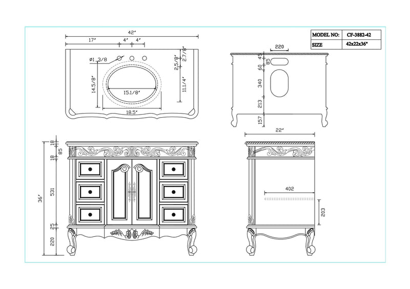42 Inch Antique White Traditional Style Single Sink Beckham Bathroom Vanity