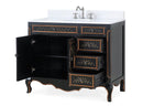 42 Inch Black Hand - Painted Floral Decoroso Bathroom Vanity With Side Drawers - Chans Furniture