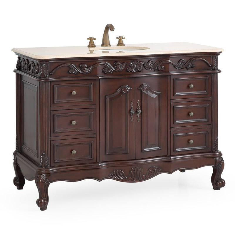 42 Inch Dark Brown Traditional Style Single Sink Cream Marble Countertop Beckham Bathroom Vanity