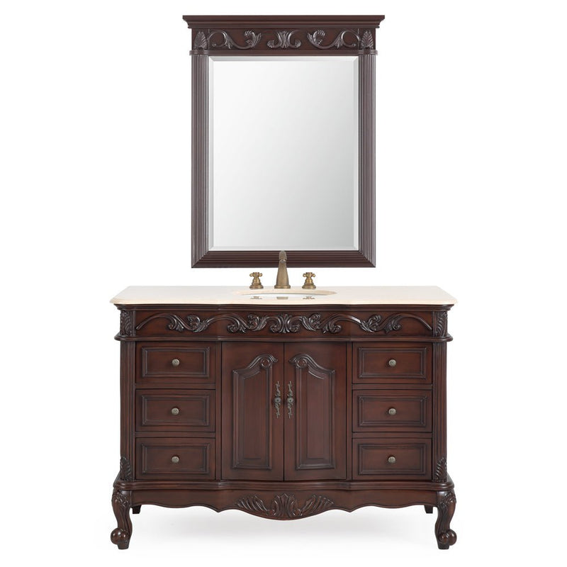 42 Inch Dark Brown Traditional Style Single Sink Cream Marble Countertop Beckham Bathroom Vanity