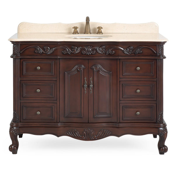 42 Inch Dark Brown Traditional Style Single Sink Cream Marble Countertop Beckham Bathroom Vanity