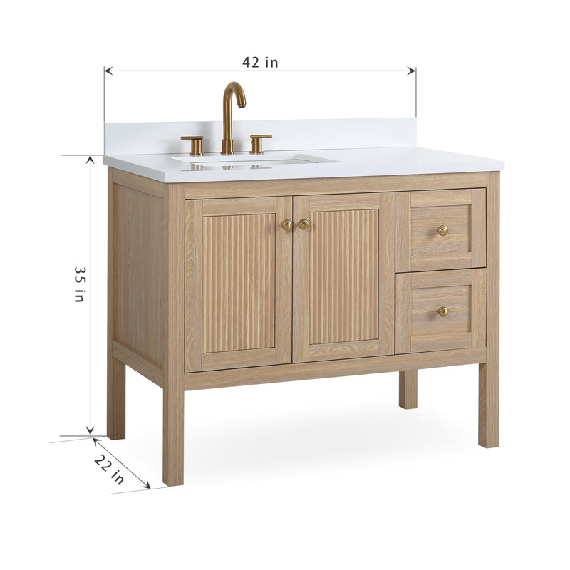 42 Inch Modern Light Oak Sera Single Sink Bathroom Vanity With White Quartz Top