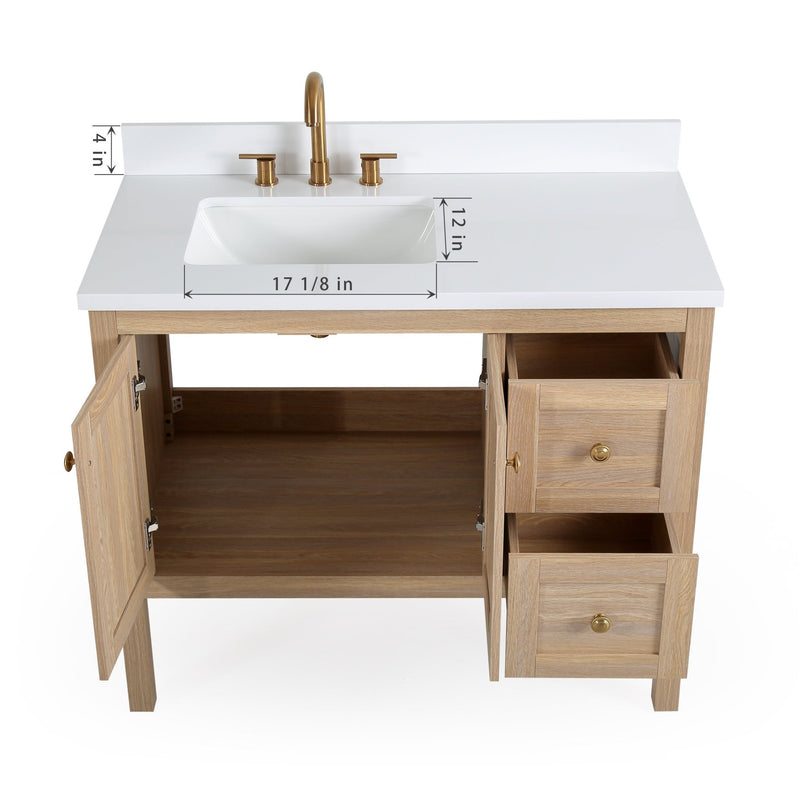 42 Inch Modern Light Oak Sera Single Sink Bathroom Vanity With White Quartz Top