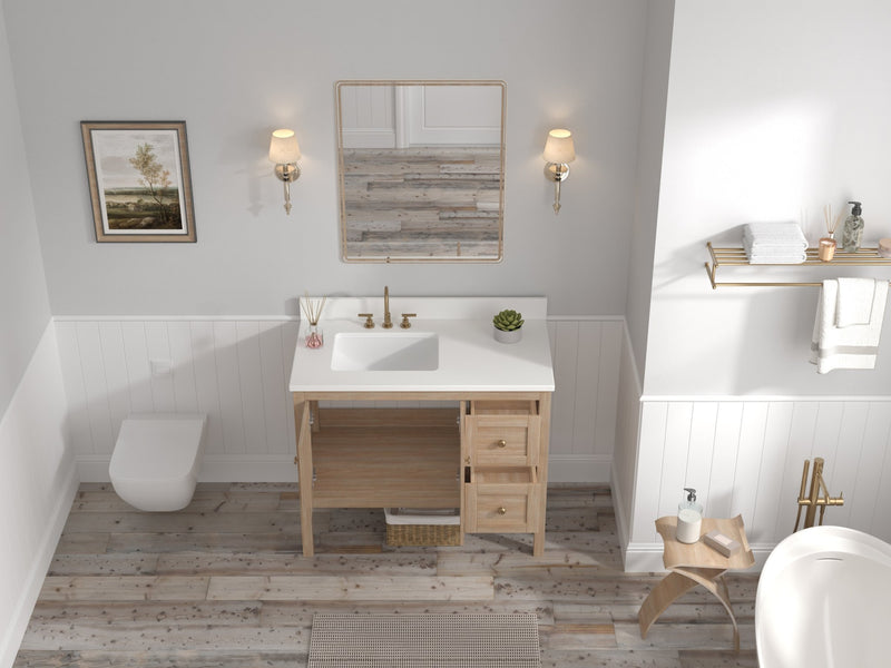 42 Inch Modern Light Oak Sera Single Sink Bathroom Vanity With White Quartz Top