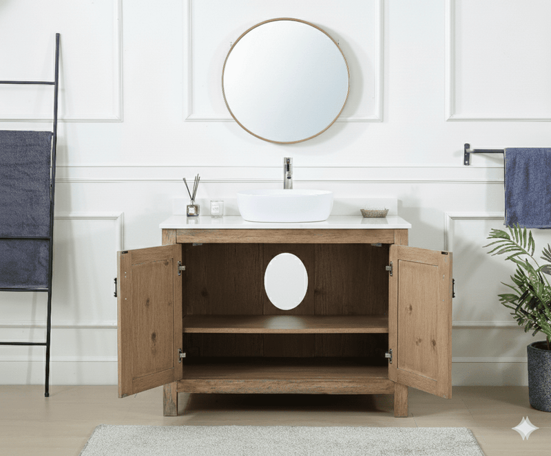 42 Inch Natural Wood Artisan Style Single Sink Lindor Bathroom