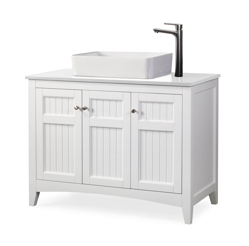 42 Inch White Triadsville Vessel Sink Bathroom Vanity With Black Granite Top