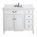Chans Furniture Rocaille Victorian bathroom vanity, white with a distressed finish, single sink, front view with two doors