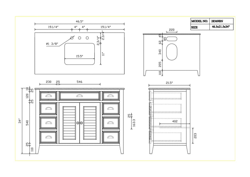 46 Inch Abbeville Farmhouse Style Distressed Blue Bathroom Vanity