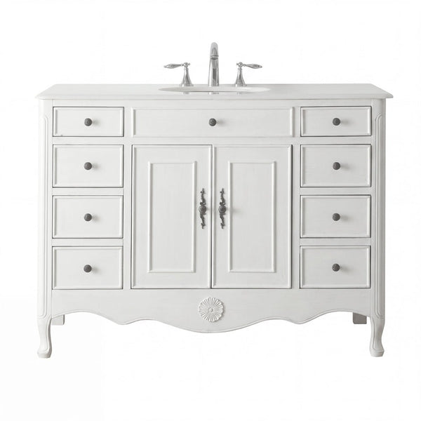 46 Inch Distressed Antique White Cottage Style Daleville Bathroom Sink Vanity