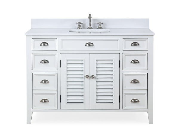 46 Inch White Zapate With Plantation Style Single Sink Bathroom Vanity - Chans Furniture