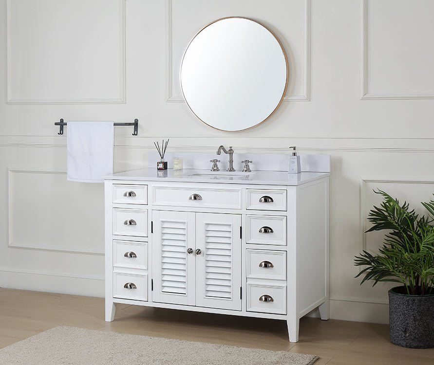 46 Inch White Zapate With Plantation Style Single Sink Bathroom Vanity ...