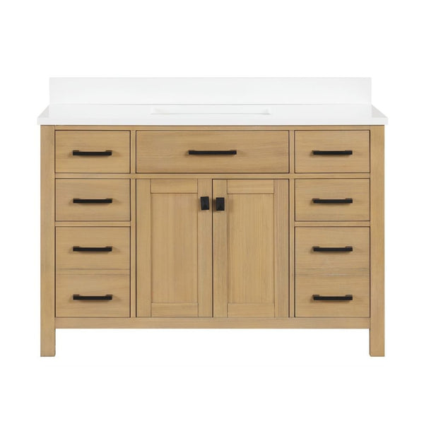 48 Inch Aged Oak Finish Rella Single Sink Bathroom Vanity With White Quartz Top - Chans Furniture