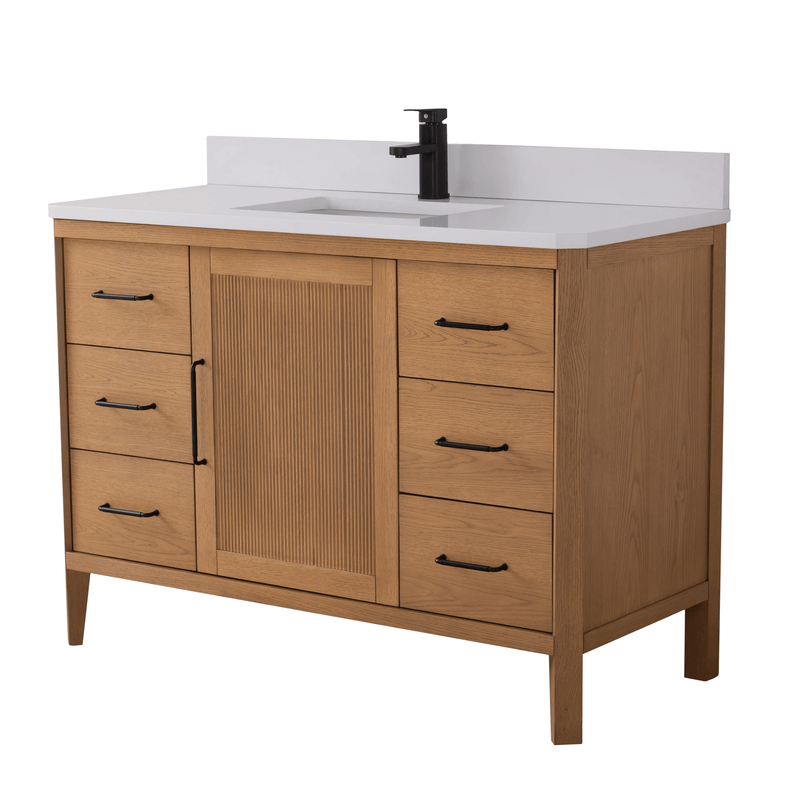 48 Inch Barque Single Sink Warm Oak Brown Finish Bathroom Vanity With ...
