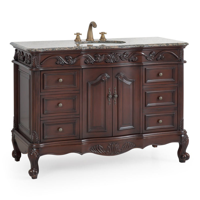 48 Inch Dark Brown Traditional Style Single Sink Baltic Brown Countertop Beckham Bathroom Vanity