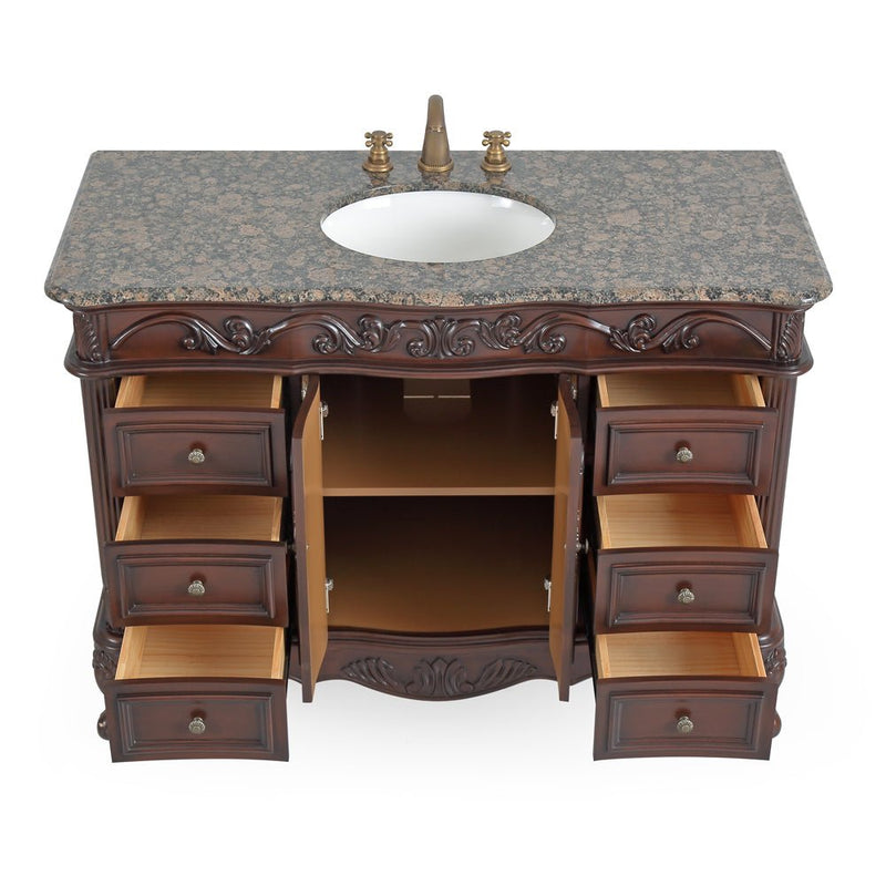 48 Inch Dark Brown Traditional Style Single Sink Baltic Brown Countertop Beckham Bathroom Vanity