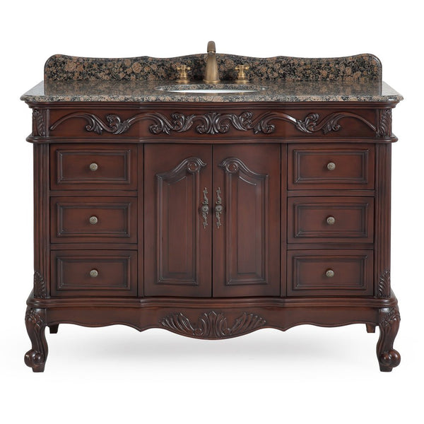 48 Inch Dark Brown Traditional Style Single Sink Baltic Brown Countertop Beckham Bathroom Vanity