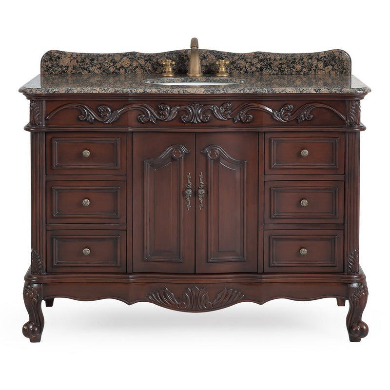 48 Inch Dark Brown Traditional Style Single Sink Baltic Brown Countertop Beckham Bathroom Vanity
