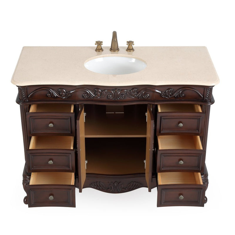 48 Inch Dark Brown Traditional Style Single Sink Cream Marble Countertop Beckham Bathroom Vanity